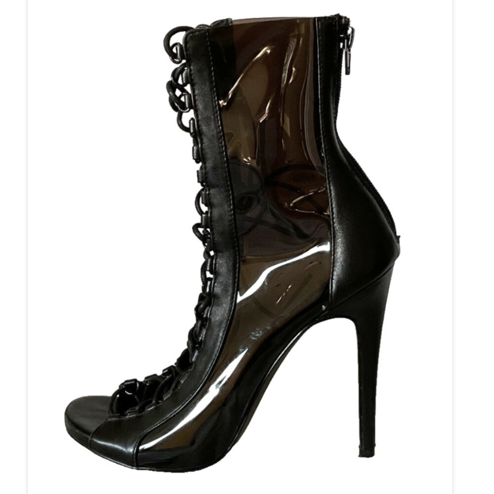 Steve Madden Peep Toe Corset Lace Stiletto Heel Black Lace Up Mesh Gladiator